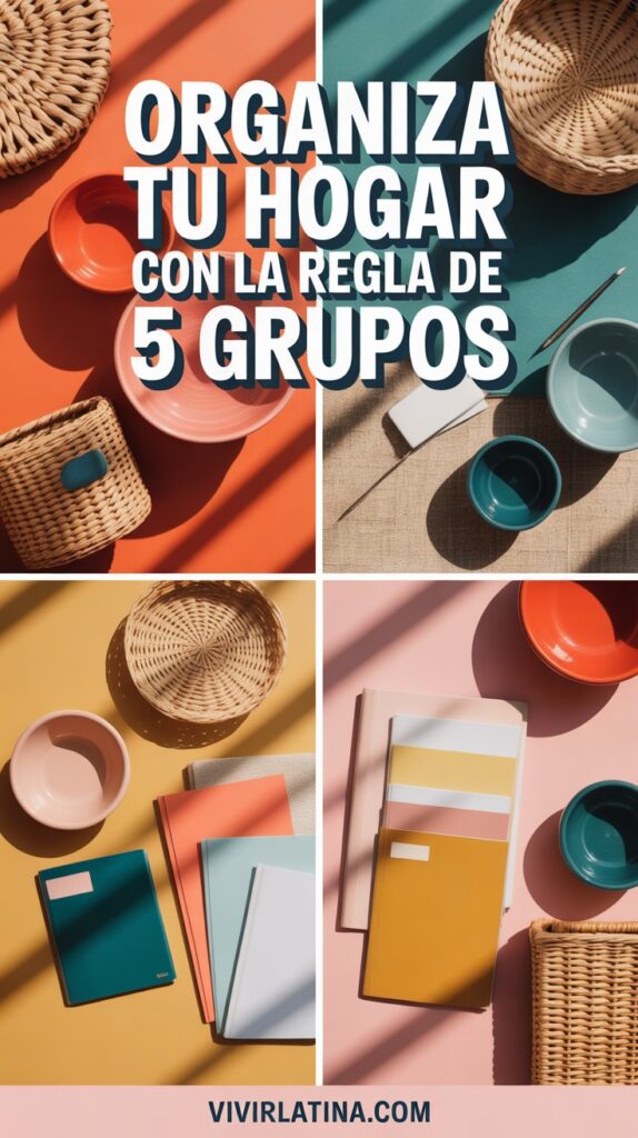Como su nombre lo dice, la regla de los 5 grupos es una forma súper sencilla (pero poderosa) de poner orden en cualquier espacio sin sentirte abrumada. La idea es tomar TODO lo que estás organizando y dividirlo en cinco categorías clave.