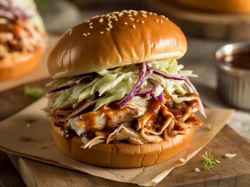 Sirve este pavo a la BBQ en panecillos tipo brioche o de hamburguesa para preparar unos sándwiches irresistibles,