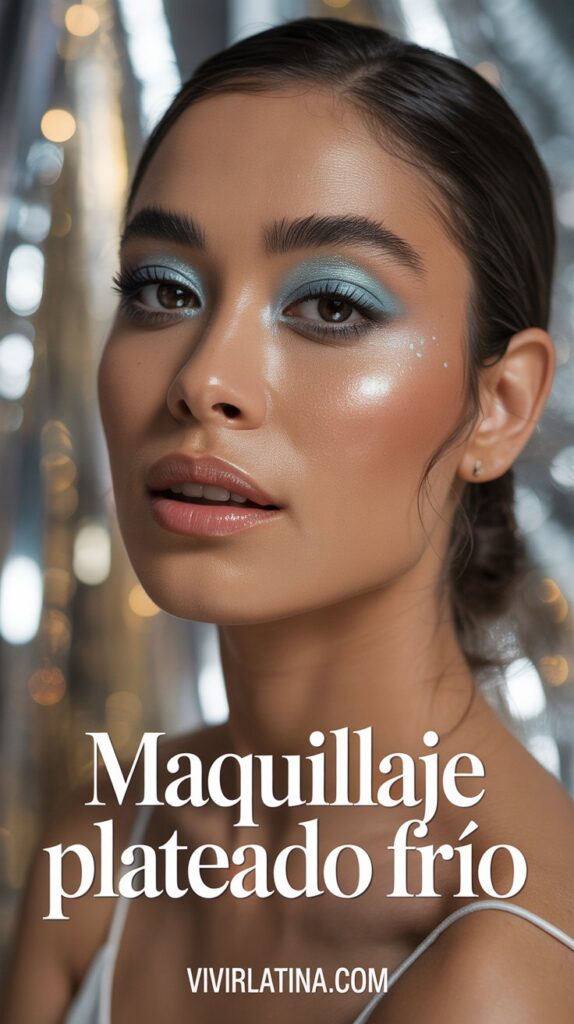 El maquillaje plateado es sinónimo de elegancia moderna y el toque perfecto para cerrar el año con estilo. Su brillo sutil pero impactante lo convierte en una opción ideal para fiestas nocturnas, eventos de Año Nuevo o celebraciones formales