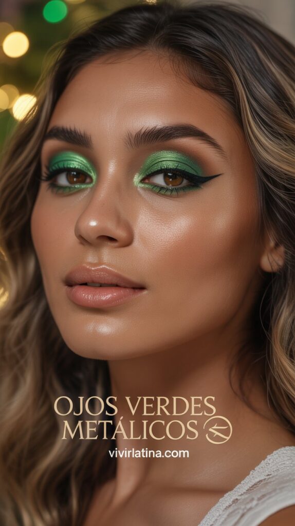 El verde metálico o esmeralda es uno de los tonos más sofisticados y navideños que puedes elegir para esta temporada.